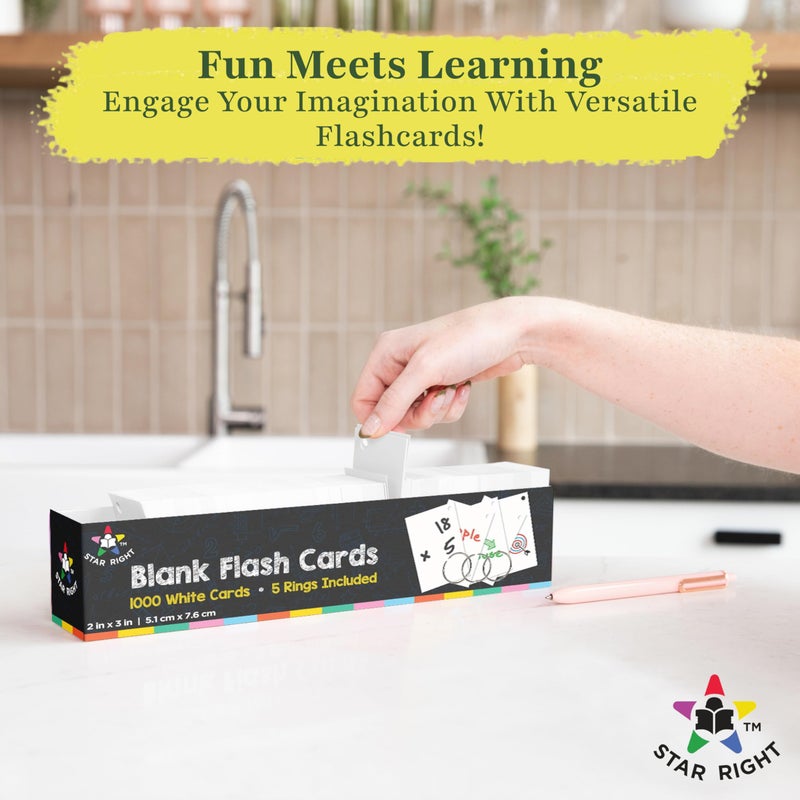 Star Right Assorted Colored Blank Flash Cards - 1000 Pre-Punched 2 x 3 Inch Index Notecards with Metal Rings - Blank Study Cards for School, Office and Organization Projects - Image 4